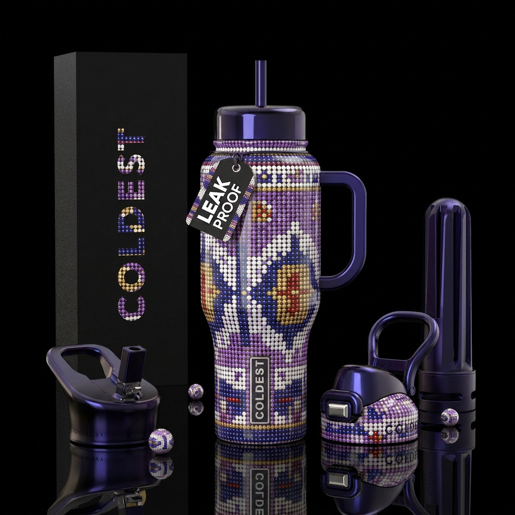 Beautiferous,glossy, trompe-l'œil ,Wampum water bottle design