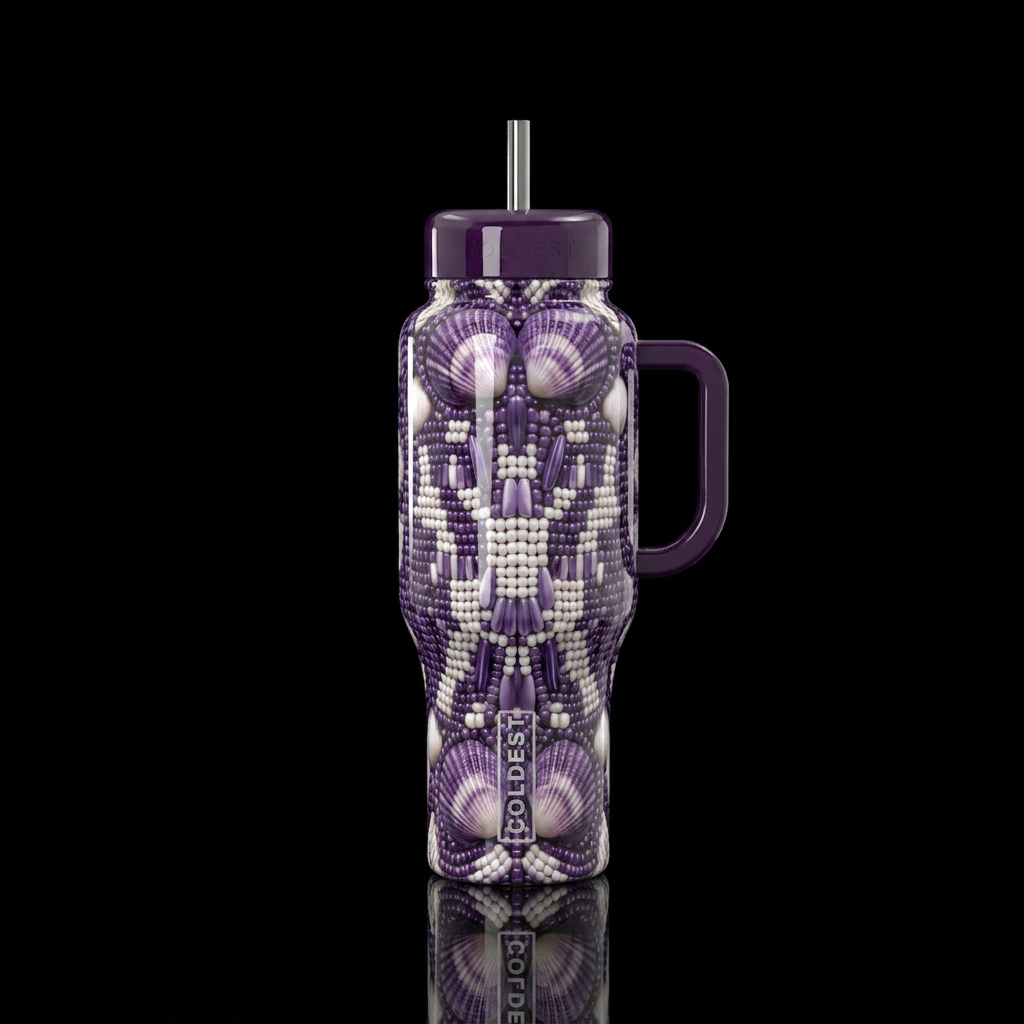 glossy, trompe-l'œil ,Wampum,quahog clam water bottle design