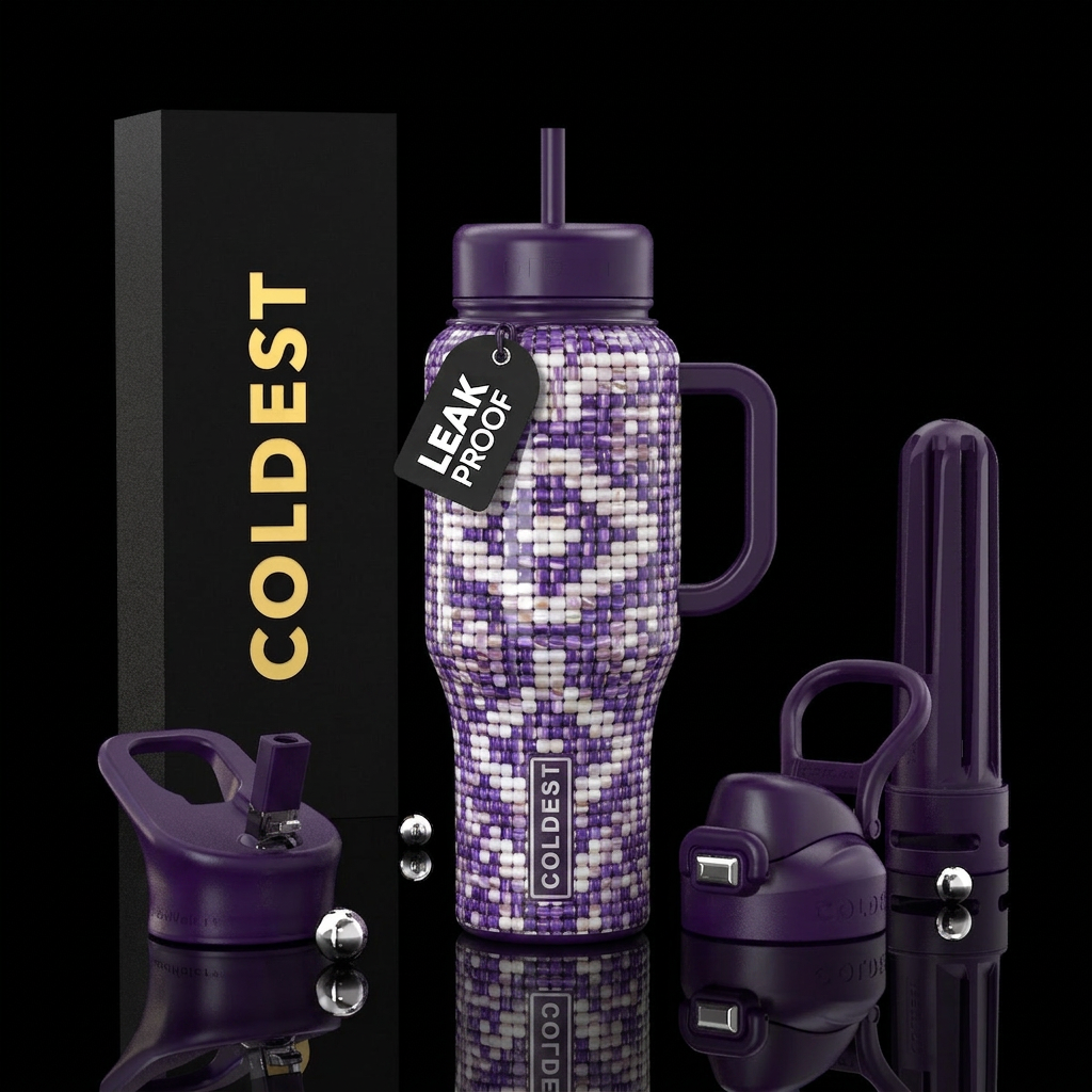 glossy, trompe-l'œil ,Wampum,quahog clam water bottle design