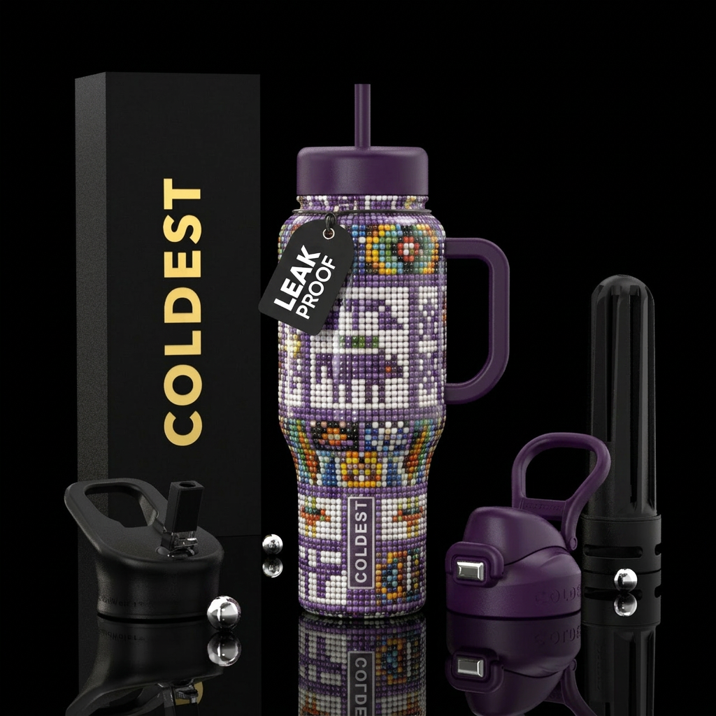 glossy, trompe-l'œil ,Wampum beads,native American water bottle design