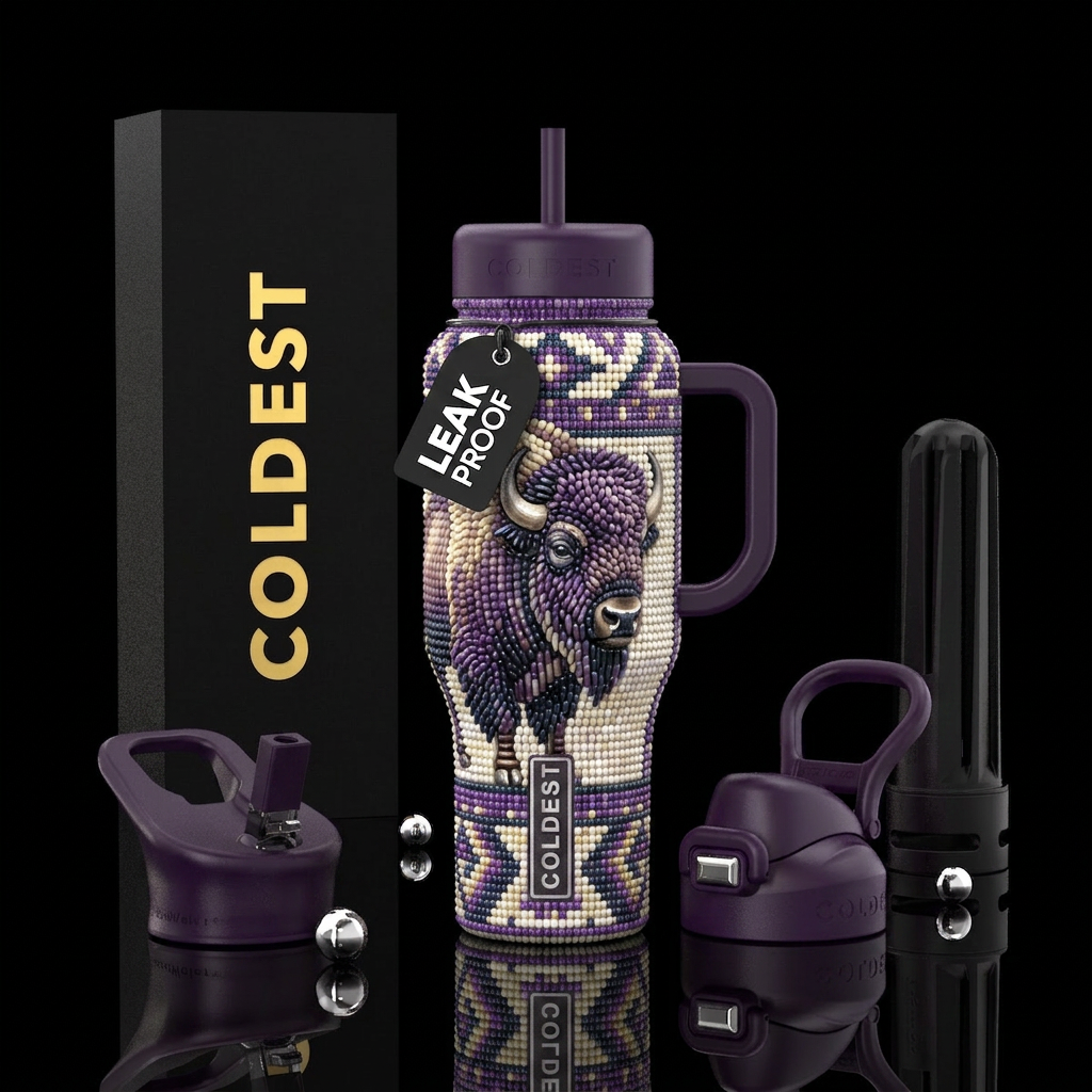 glossy, trompe-l'œil ,Wampum beads,native American... water bottle design