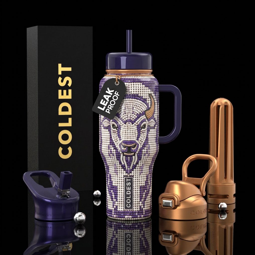 glossy, trompe-l'œil ,Wampum beads,native American... water bottle design