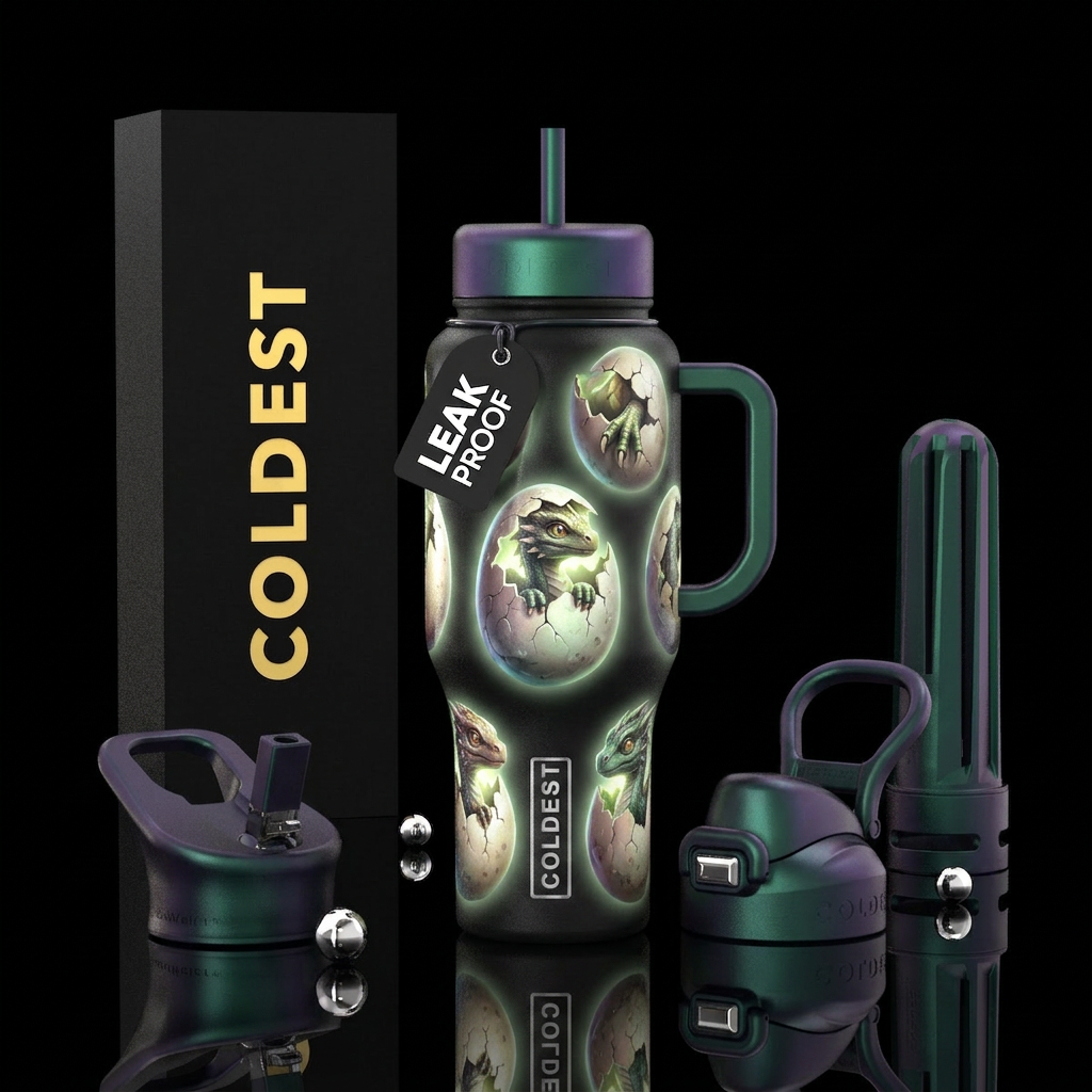 Dragon babies hatching from eggs, glossy, trompe-l... water bottle design