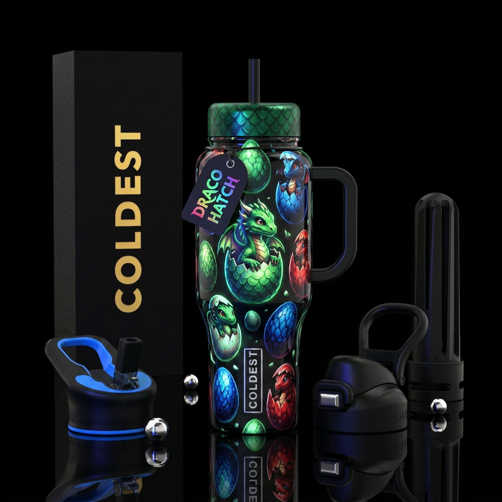 Dragon babies hatching from eggs all over bottle, ... water bottle design