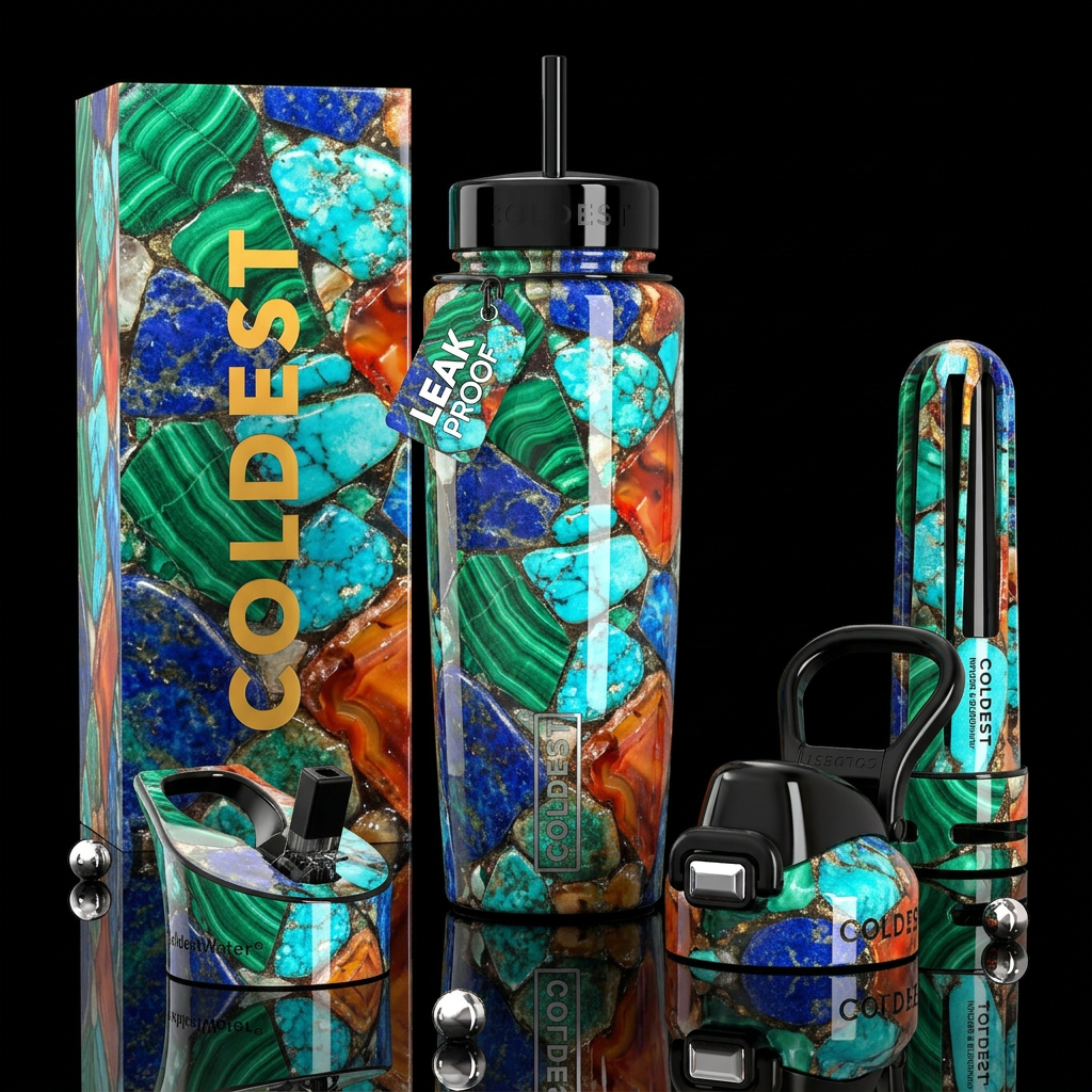 Sleek,sassy,savvy, glossy,trompe-l'œil water bottle design