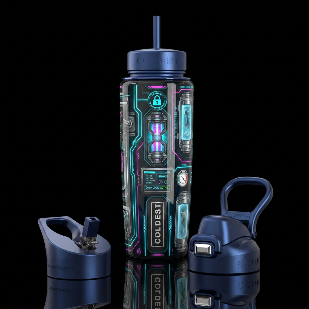 ,glossy,trompe-l'œil, turn bottle into hidden futu... water bottle design