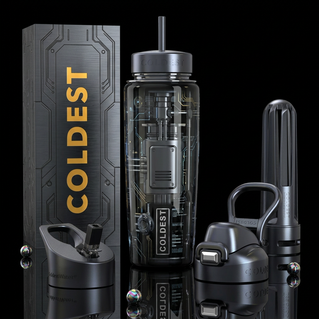 ,glossy,trompe-l'œil, turn bottle into hidden futu... water bottle design
