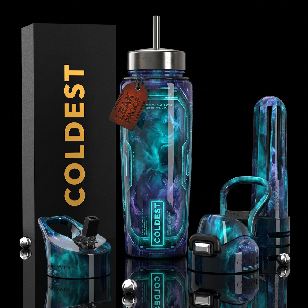 ,glossy,trompe-l'œil, turn bottle into hidden futu... water bottle design