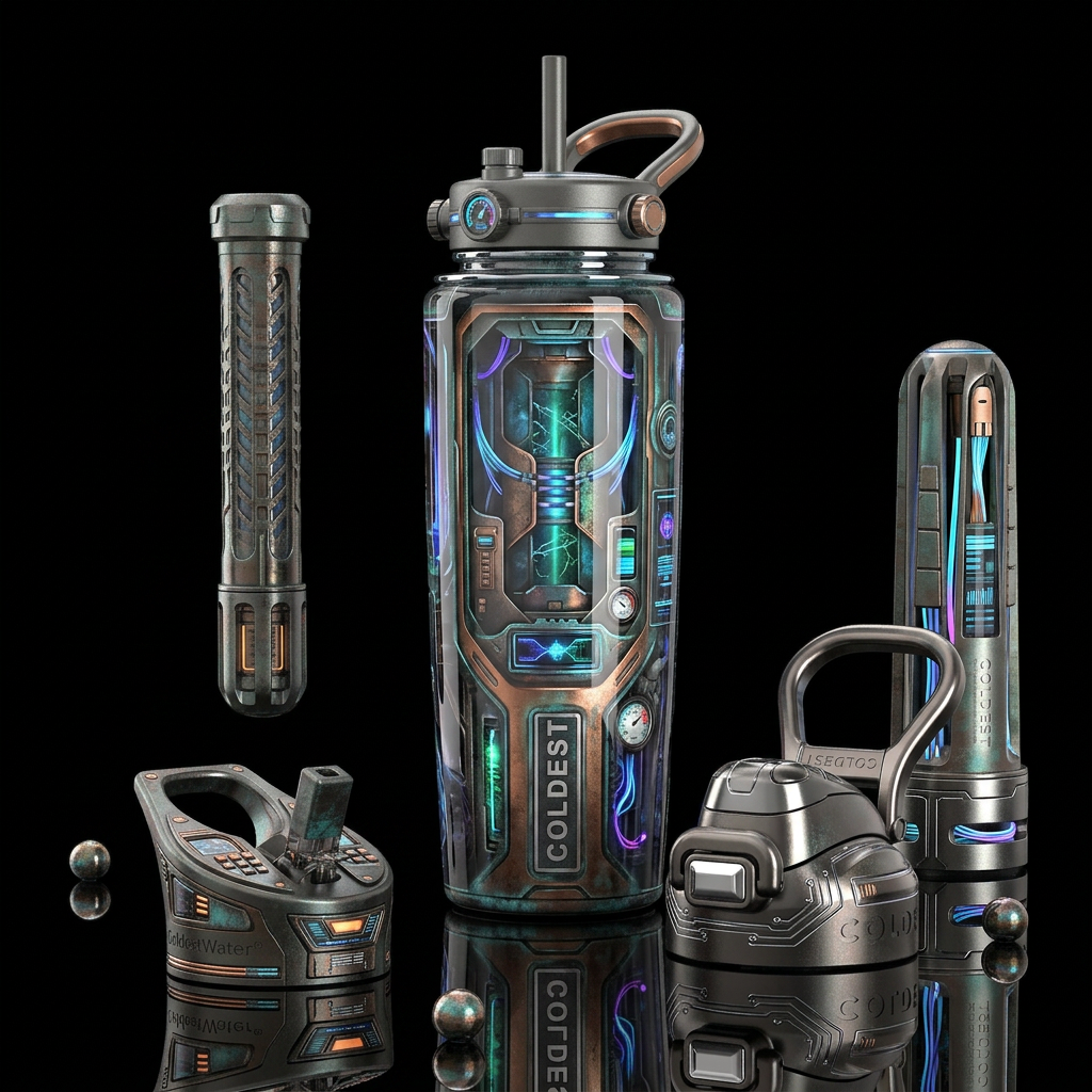 ,glossy,trompe-l'œil, turn bottle into hidden futu... water bottle design