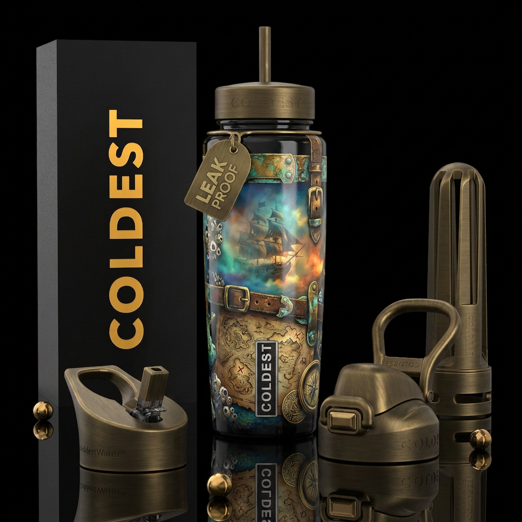 ,glossy,trompe-l'œil, pirate, ancient, foggy morni... water bottle design