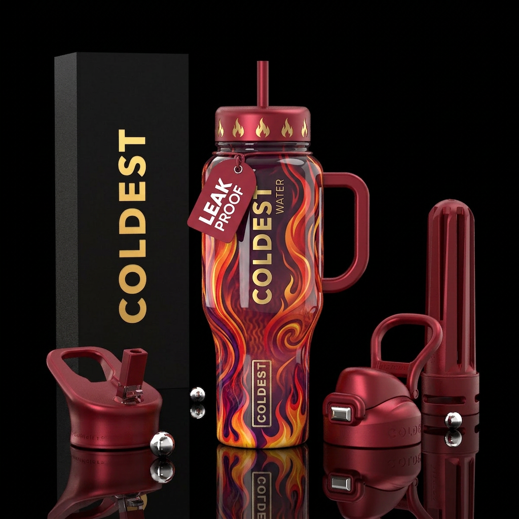fever, glossy, trompe-l'œil water bottle design