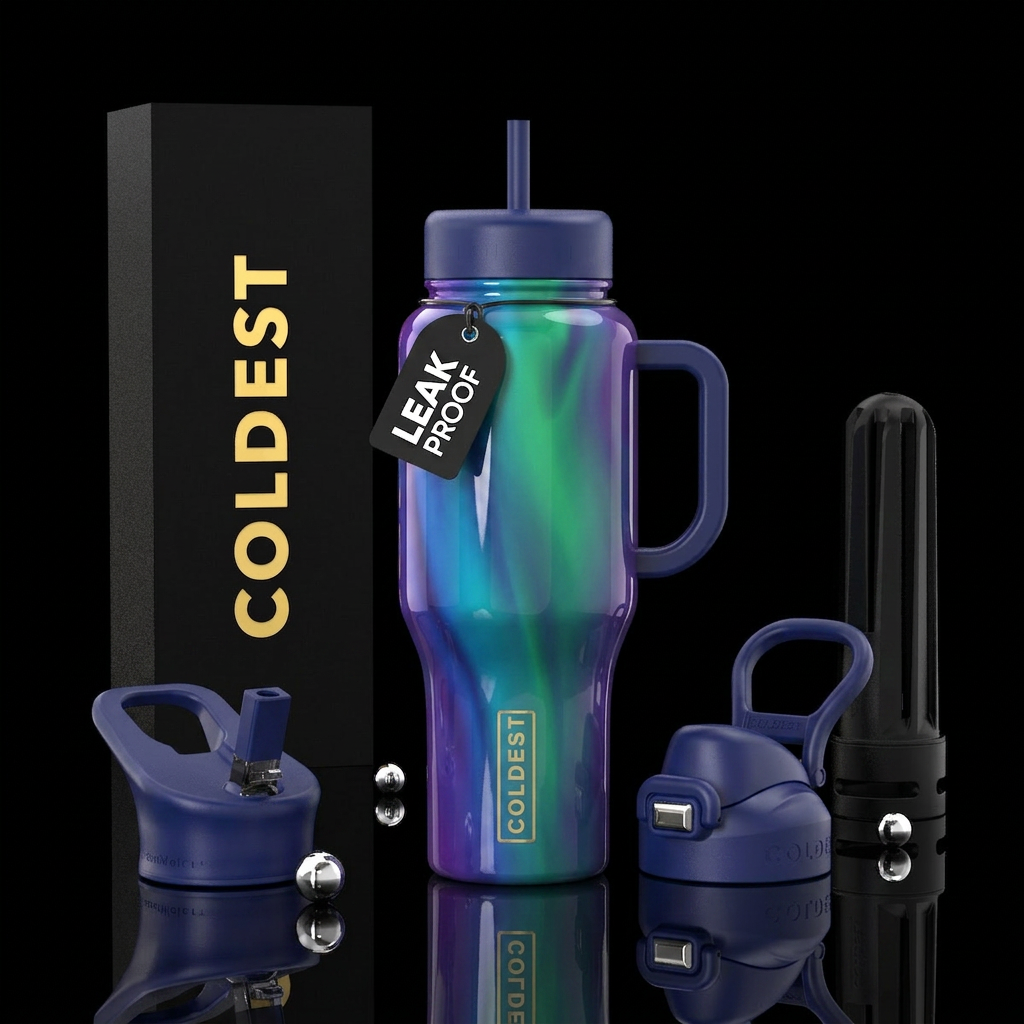 Blue purple green rush, glossy, trompe-l'œil ,beau... water bottle design