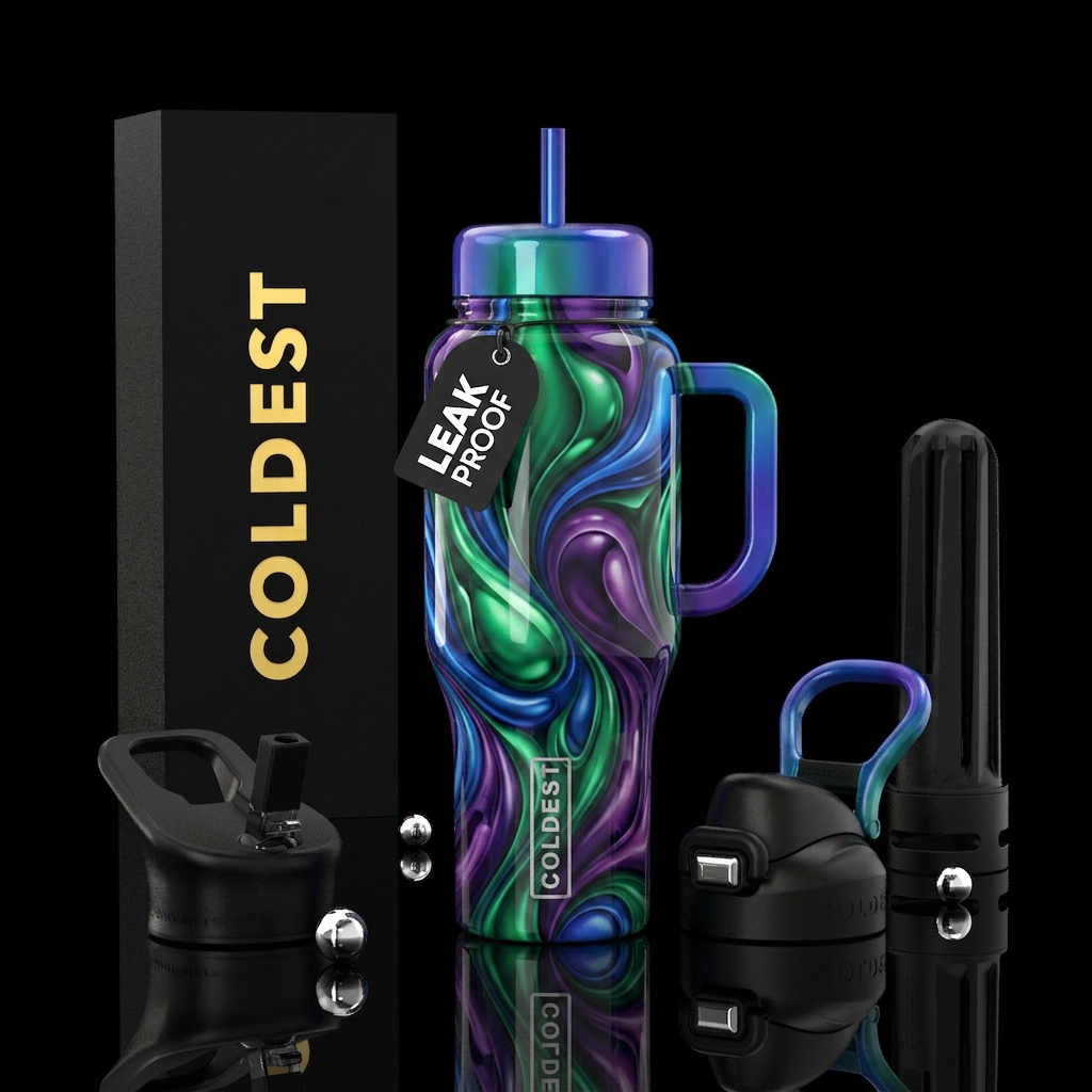 Blue purple green rush, glossy, trompe-l'œil ,beau... water bottle design