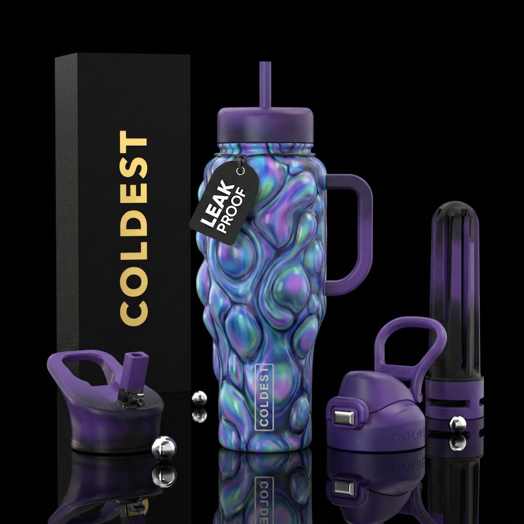 Blue purple green rush, glossy, trompe-l'œil ,beau... water bottle design