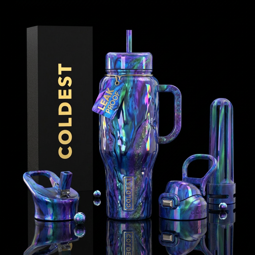 Blue purple green rush, glossy, trompe-l'œil ,beau... water bottle design
