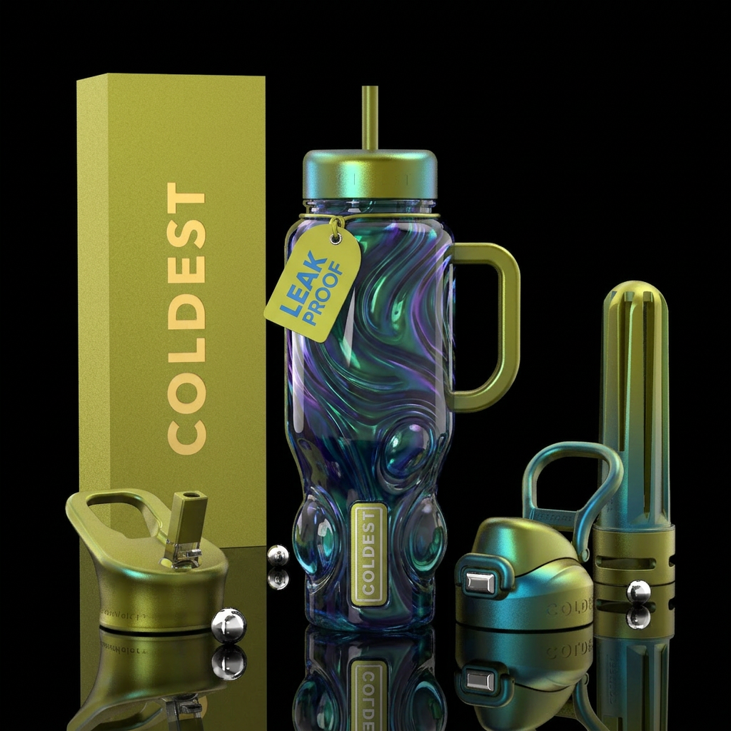 Blue purple green rush, glossy, trompe-l'œil ,beau... water bottle design