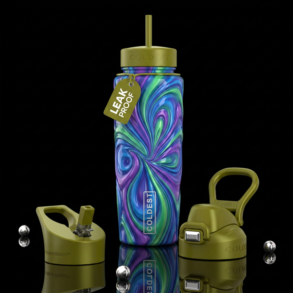 Blue purple green rush, glossy, trompe-l'œil ,beau... water bottle design