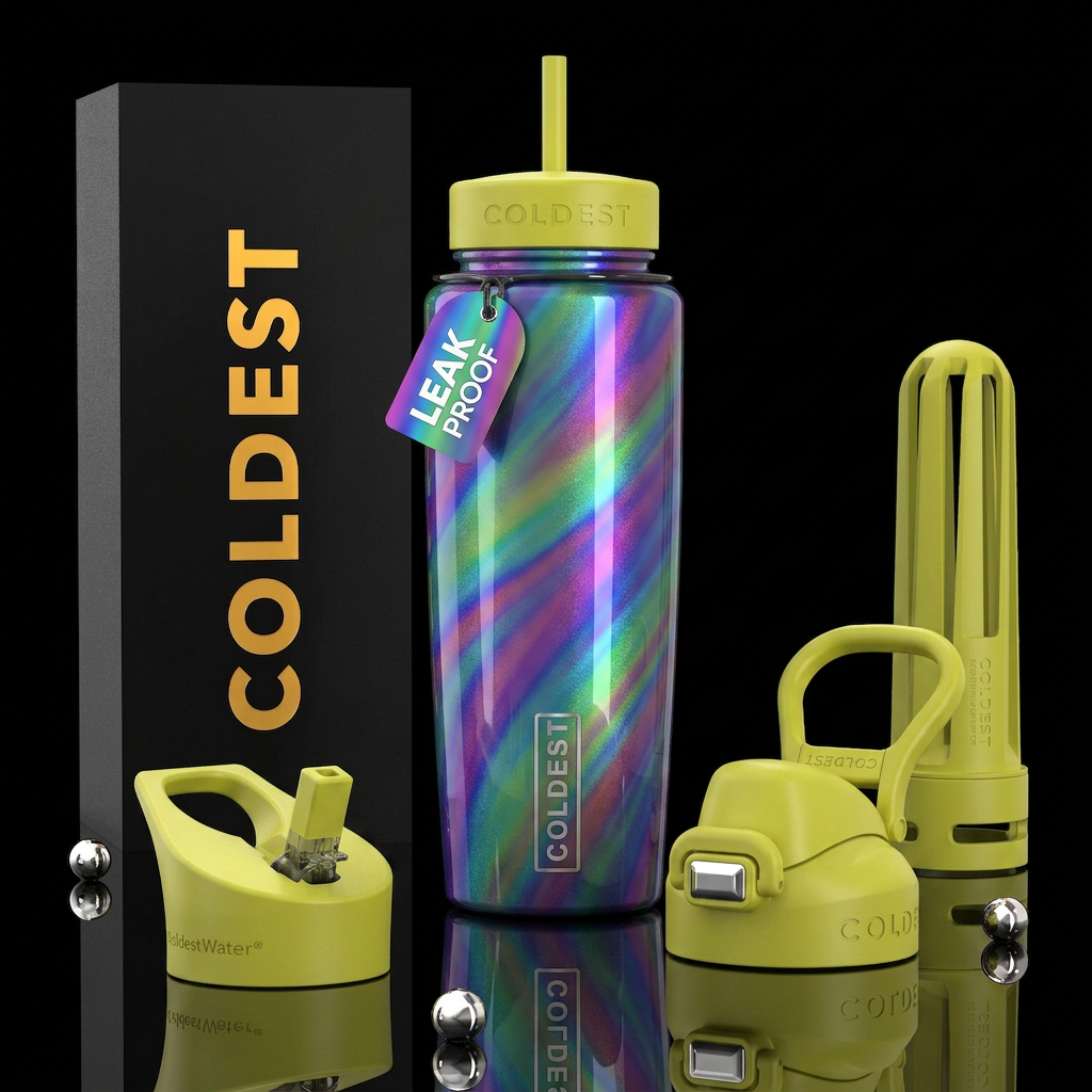 Blue purple green rush, glossy, trompe-l'œil ,beau... water bottle design