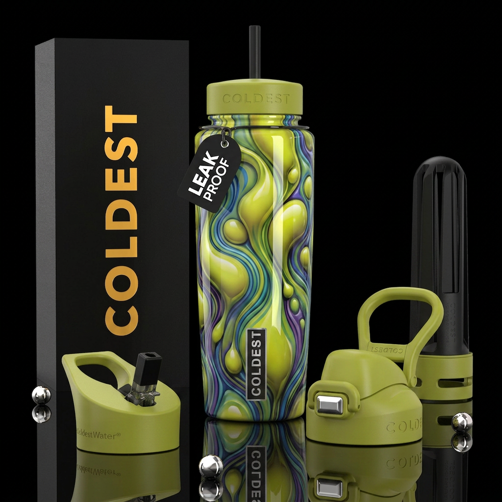 Blue purple green rush, glossy, trompe-l'œil ,beau... water bottle design