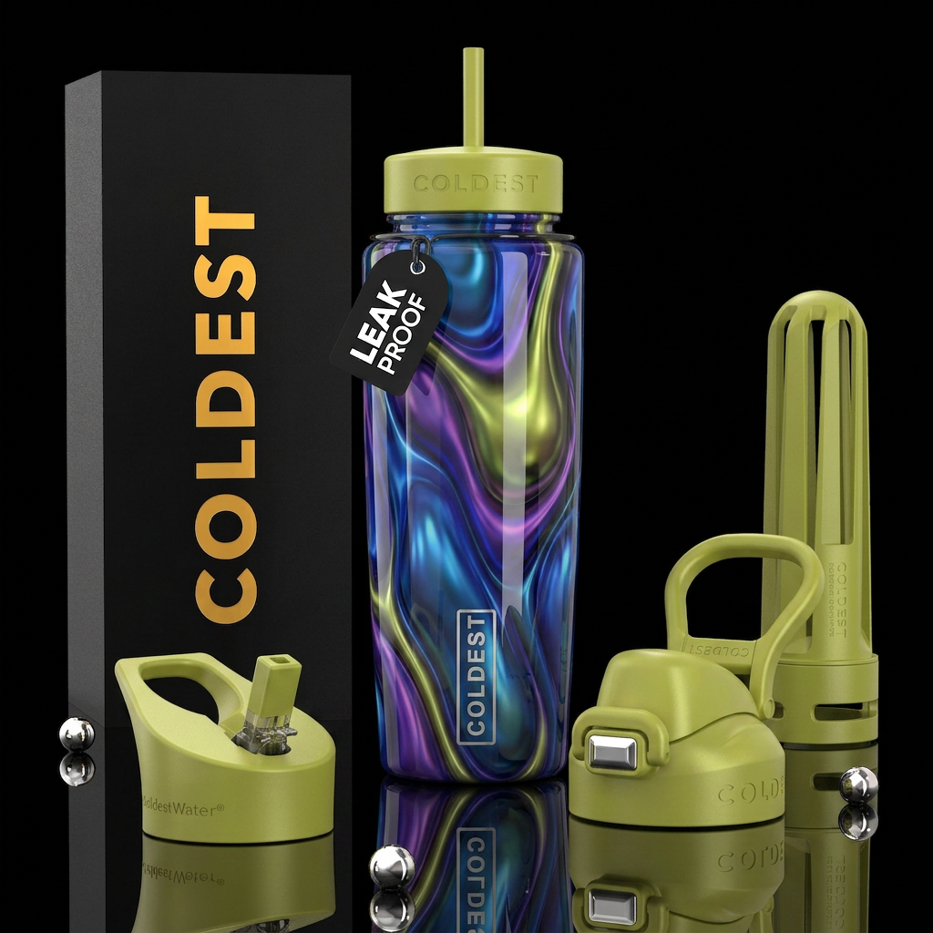 Blue purple green rush, glossy, trompe-l'œil ,beau... water bottle design