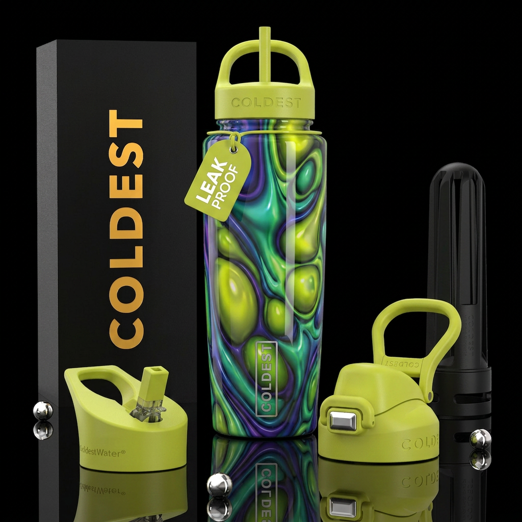 Blue purple green rush, glossy, trompe-l'œil ,beau... water bottle design