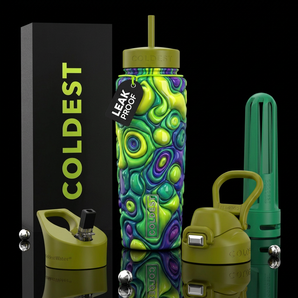 Blue purple green rush, glossy, trompe-l'œil ,beau... water bottle design