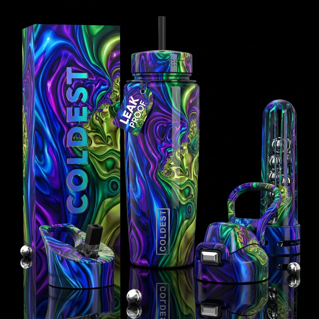 Blue purple green rush, glossy, trompe-l'œil ,beau... water bottle design
