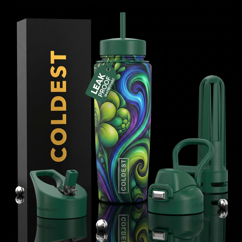 Blue purple green rush, glossy, trompe-l'œil ,beau... water bottle design