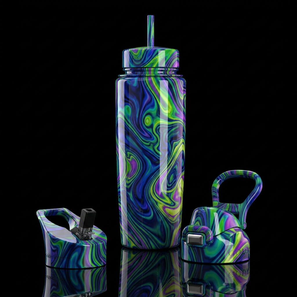 Blue purple green rush, glossy, trompe-l'œil ,beau... water bottle design