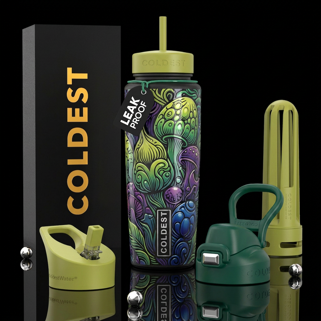 Blue purple green rush, glossy, trompe-l'œil ,beau... water bottle design