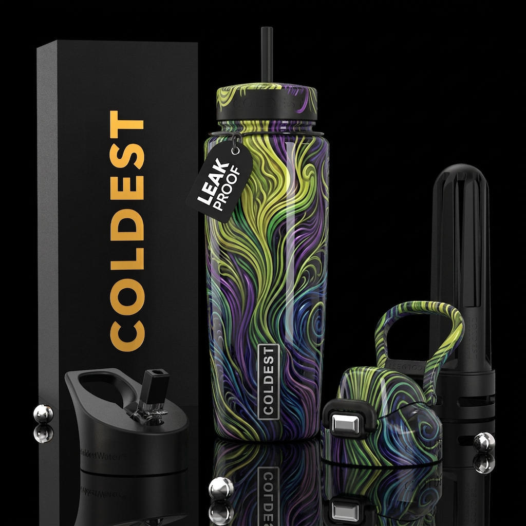 Blue purple green rush, glossy, trompe-l'œil ,beau... water bottle design