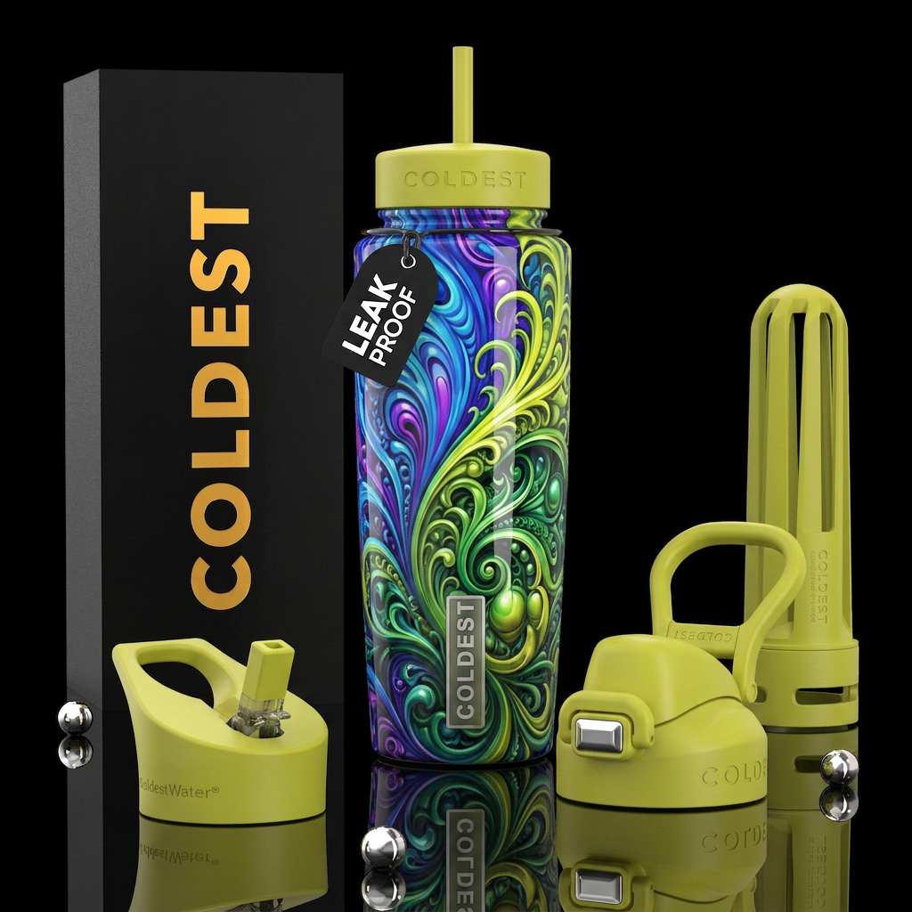 Blue purple green rush, glossy, trompe-l'œil ,beau... water bottle design