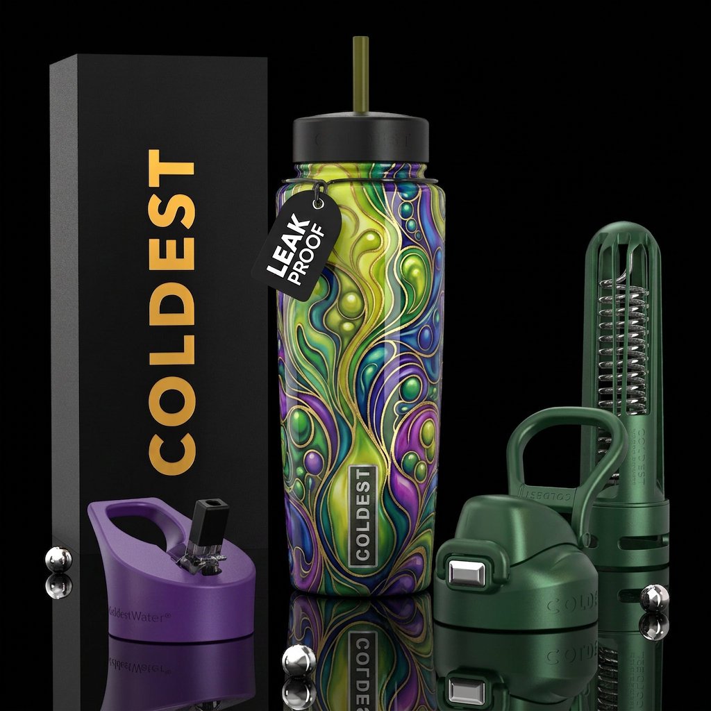 Blue purple green rush, glossy, trompe-l'œil ,beau... water bottle design