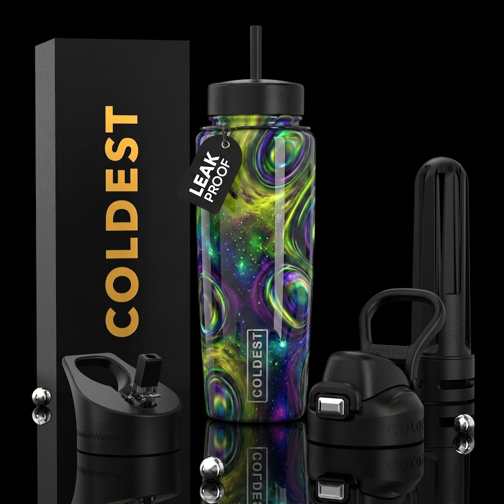 Blue purple green rush, glossy, trompe-l'œil ,beau... water bottle design