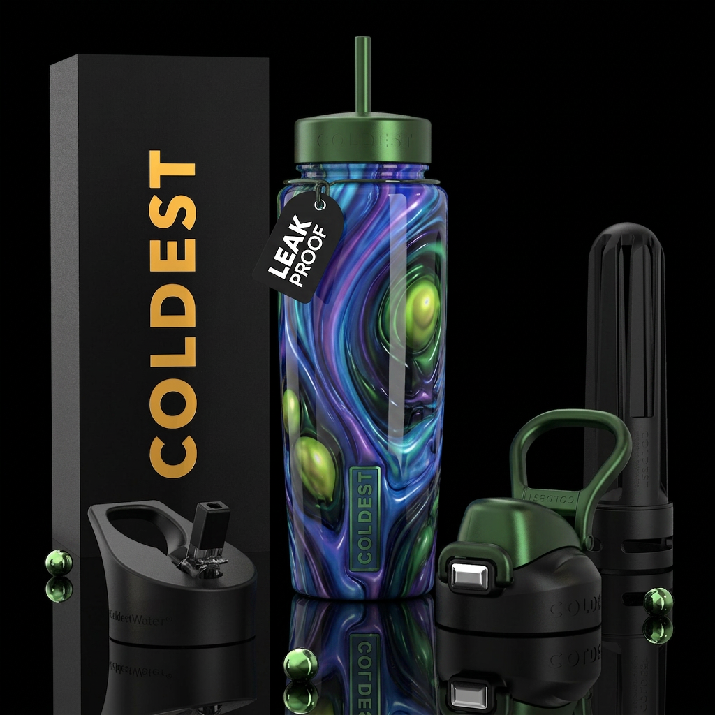 Blue purple green rush, glossy, trompe-l'œil ,beau... water bottle design