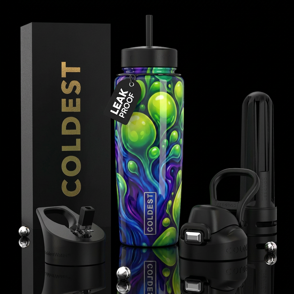 Blue purple green rush, glossy, trompe-l'œil ,beau... water bottle design