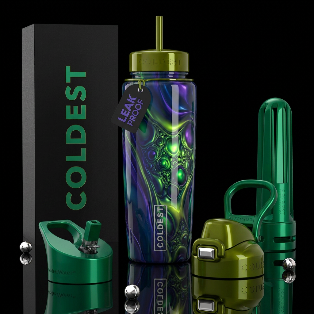 Blue purple green rush, glossy, trompe-l'œil ,beau... water bottle design