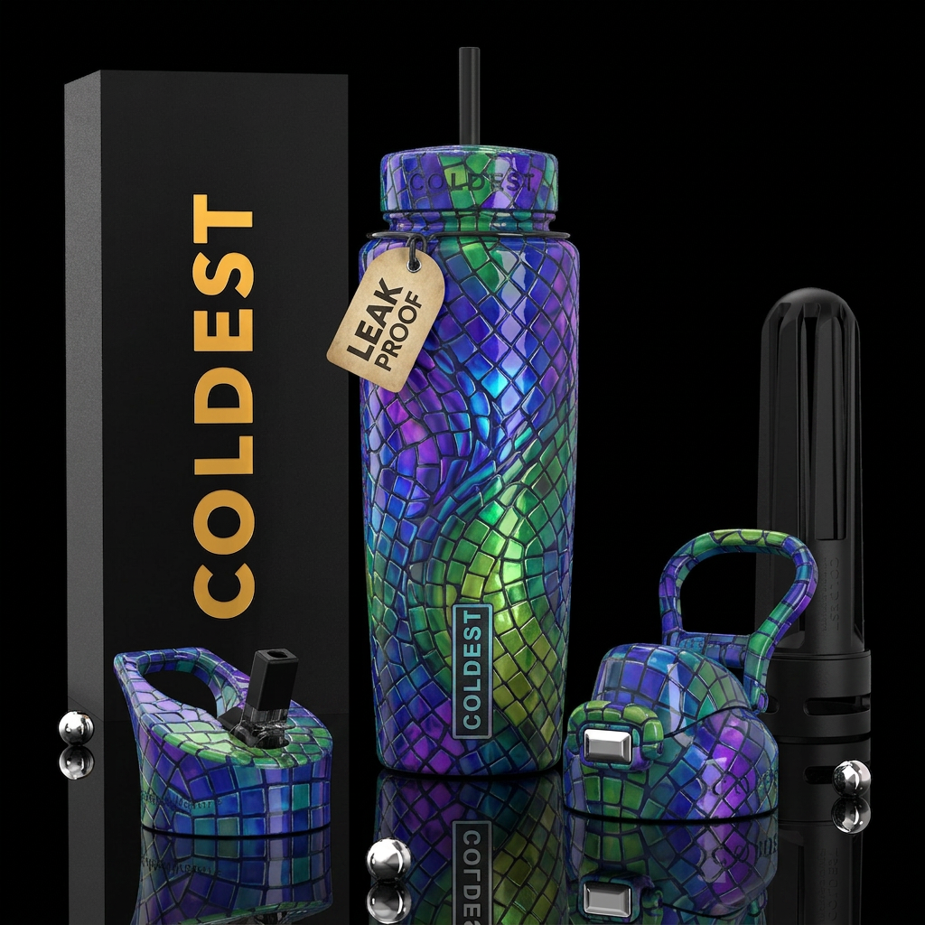 Blue purple green rush, glossy, trompe-l'œil ,beau... water bottle design