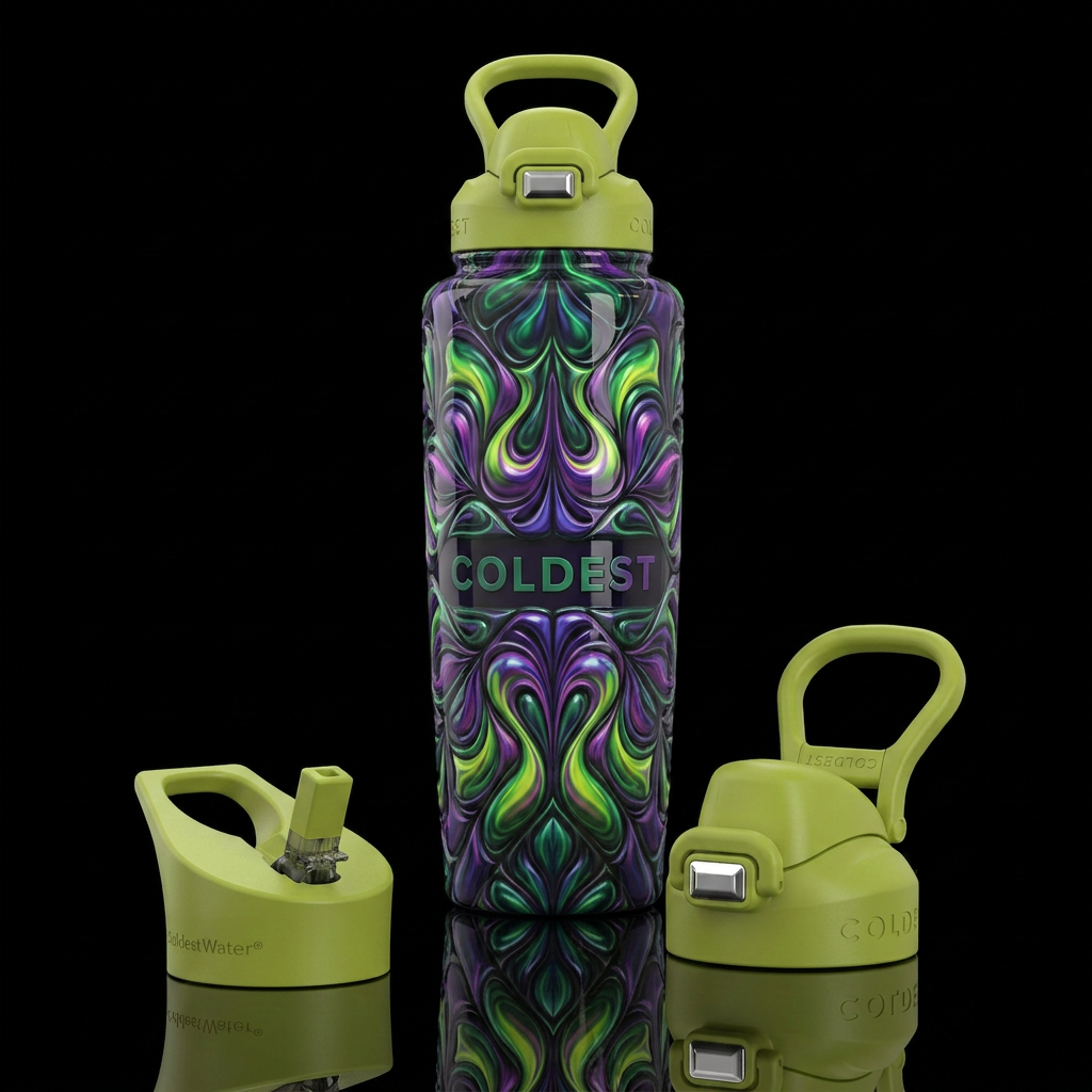 Blue purple green rush, glossy, trompe-l'œil ,beau... water bottle design