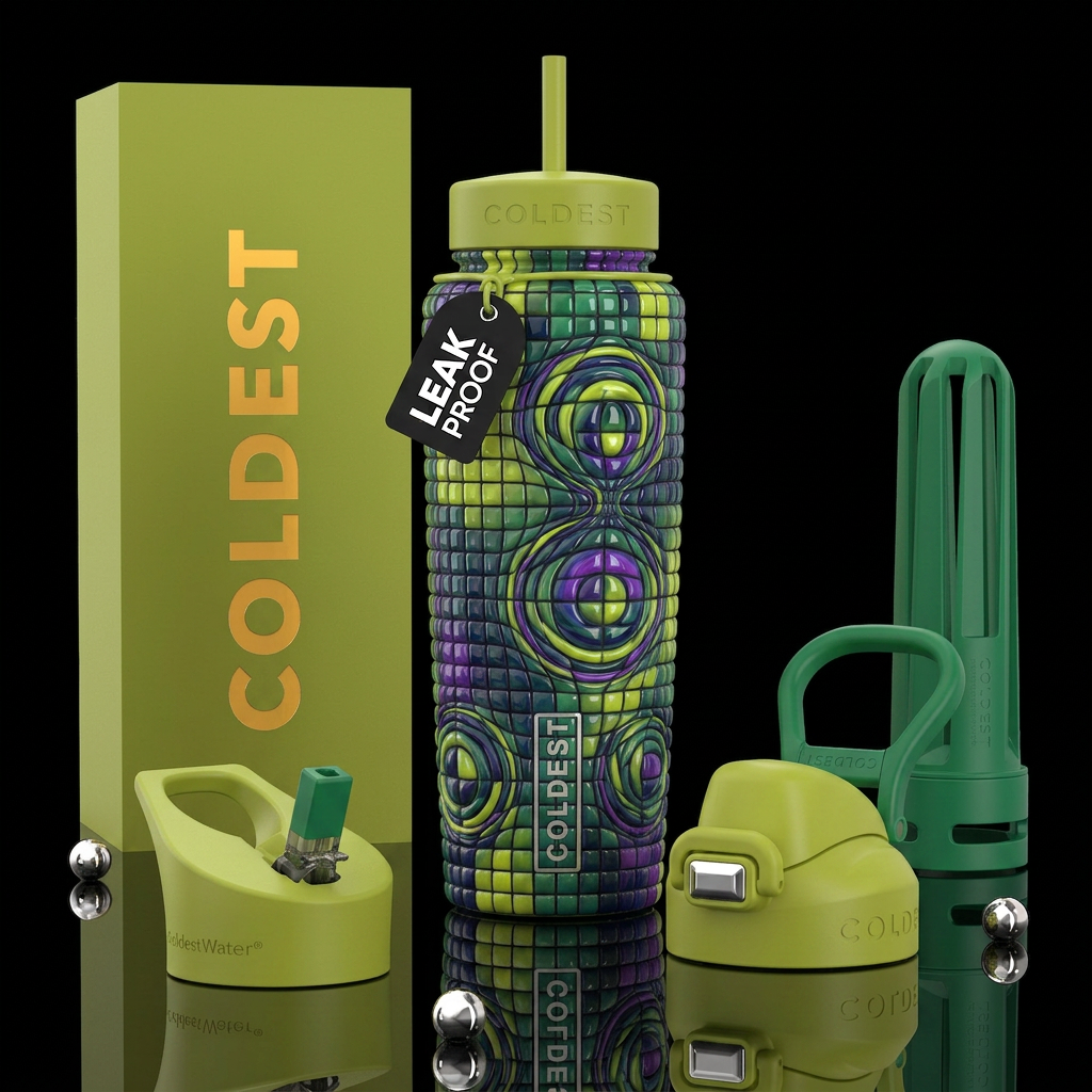Blue purple green rush, glossy, trompe-l'œil ,beau... water bottle design