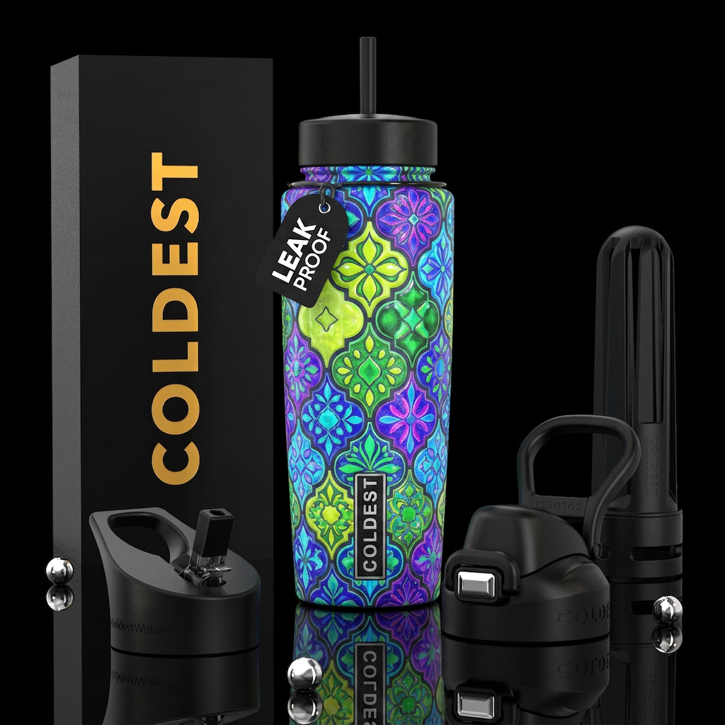 Blue purple green rush, glossy, trompe-l'œil ,beau... water bottle design