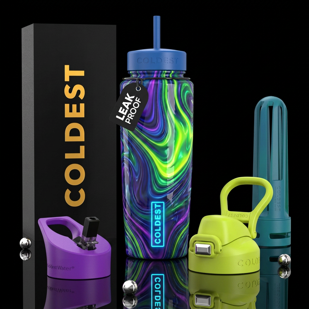 Blue purple green rush, glossy, trompe-l'œil ,beau... water bottle design