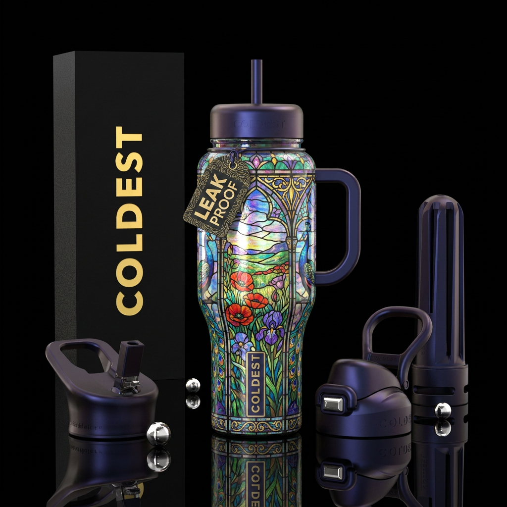 Beautiferous Tiffany lamp inspired glass, glossy, ... water bottle design
