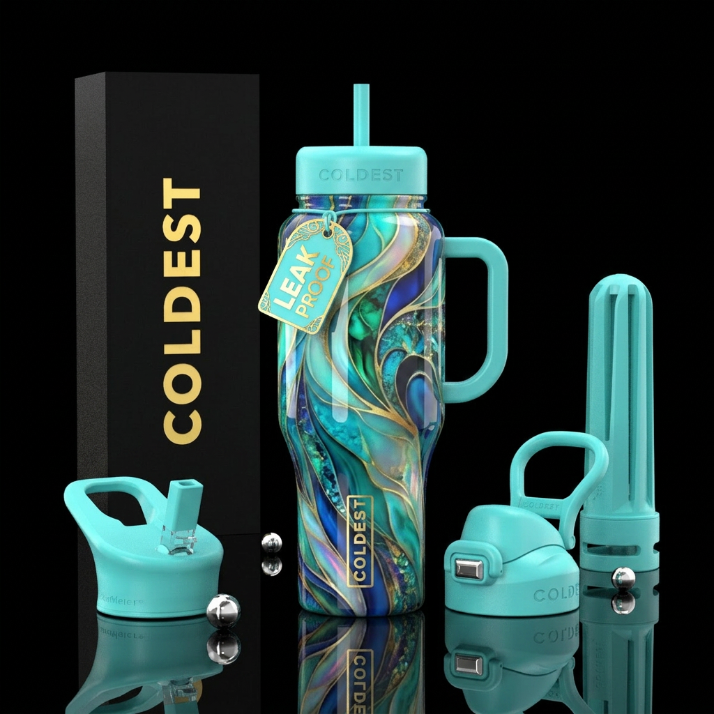Beautiferous Tiffany,glowie, glossy, trompe-l'œil water bottle design