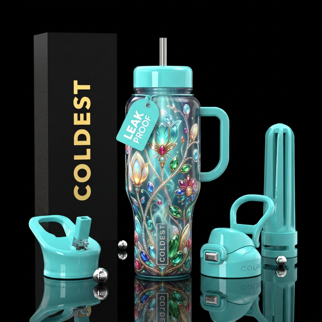 Beautiferous Tiffany,glowie, glossy, trompe-l'œil water bottle design