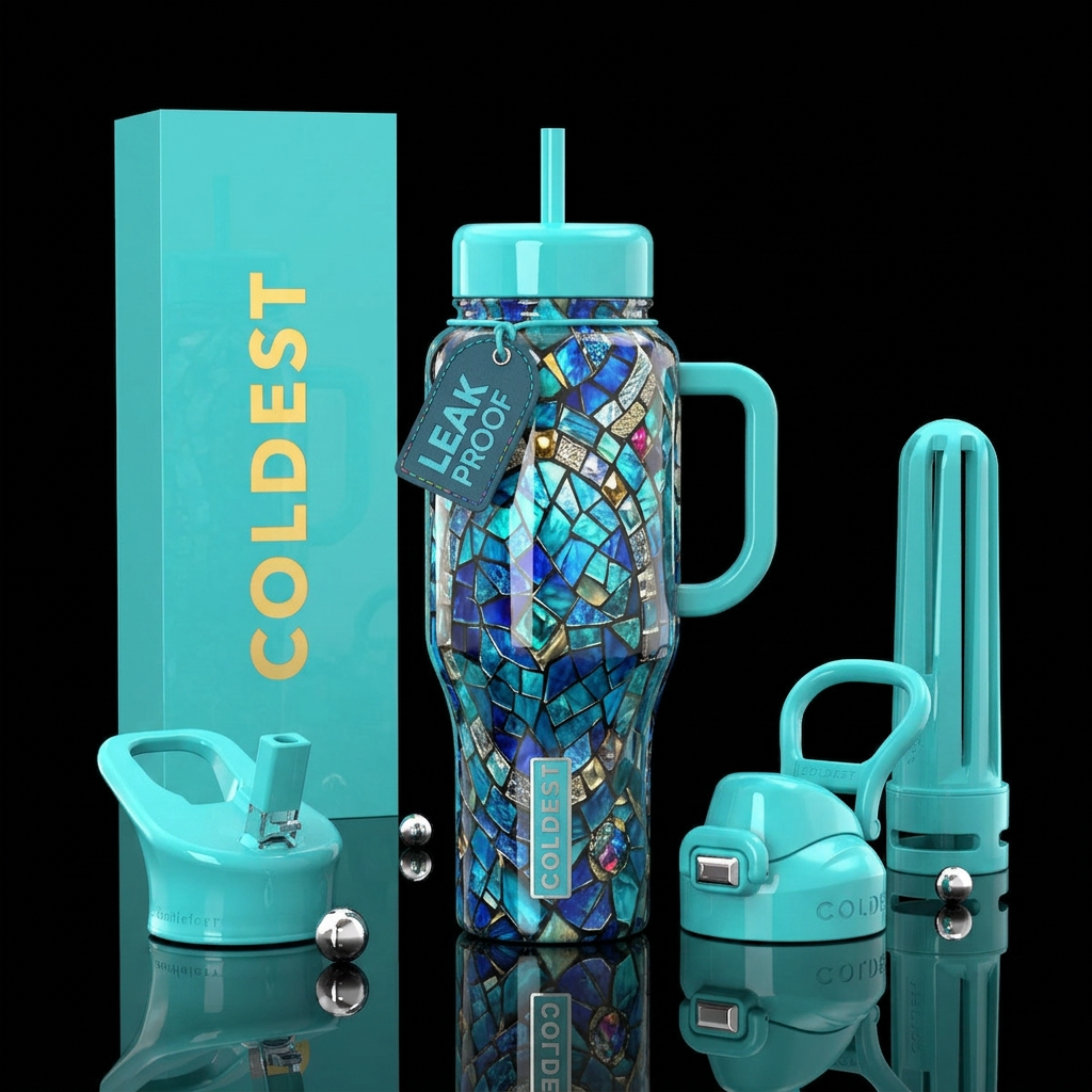 Beautiferous Tiffany,glowie, glossy, trompe-l'œil water bottle design