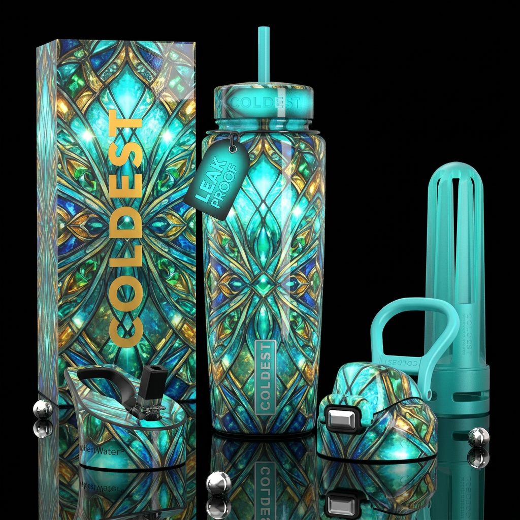 Beautiferous Tiffany,glowie, glossy, trompe-l'œil water bottle design