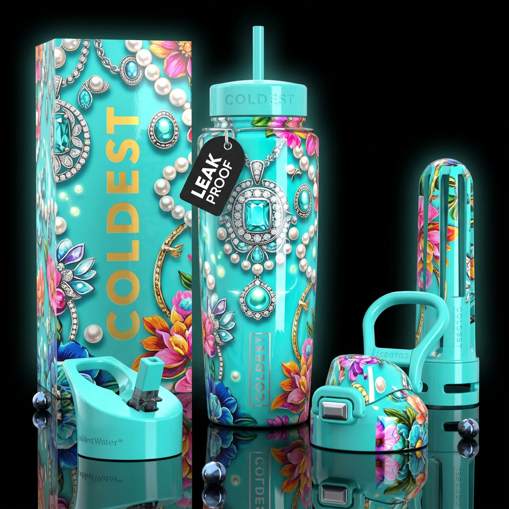 Beautiferous Tiffany,glowie, glossy, trompe-l'œil,... water bottle design
