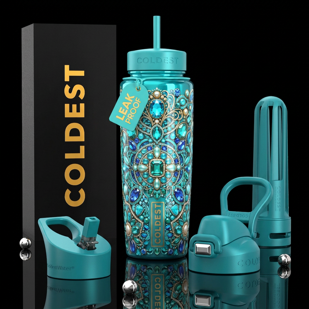 Beautiferous Tiffany,glowie, glossy, trompe-l'œil,... water bottle design