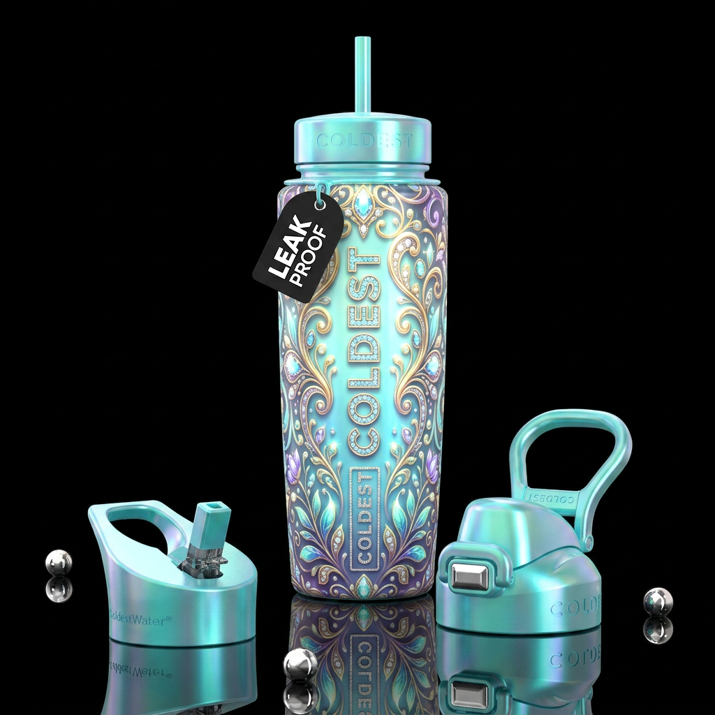 Beautiferous Tiffany,glowie, glossy, trompe-l'œil,... water bottle design